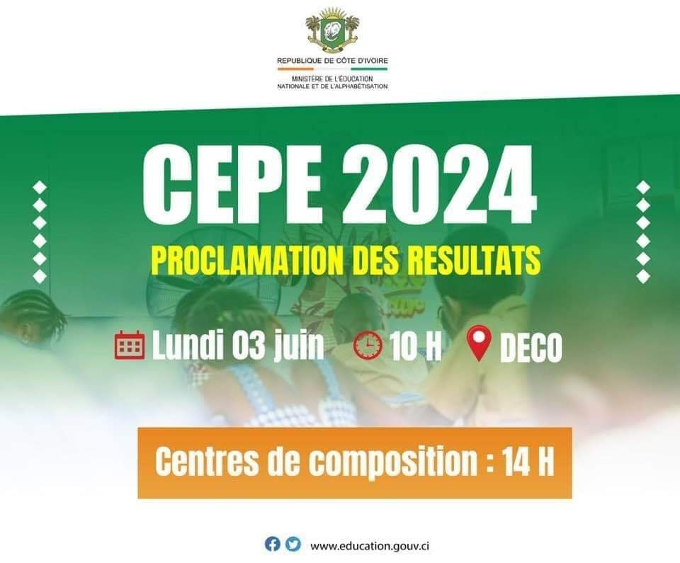 Proclamation des résultats du CEPE 2024 en Côte d'Ivoire ce Lundi 03 Juin